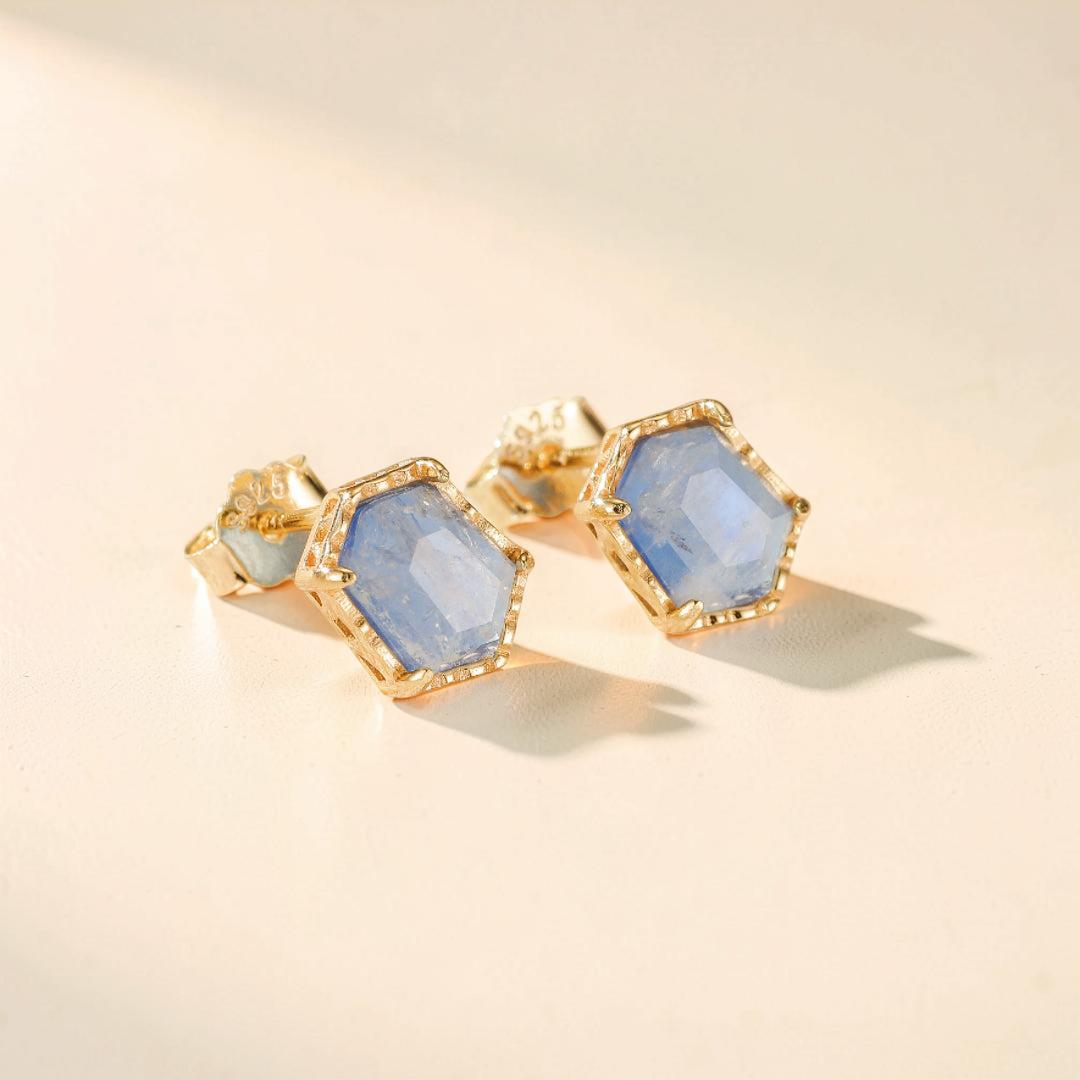 Boucles d'Oreilles Pierre de Lune – Luna, Argent Plaqué Or