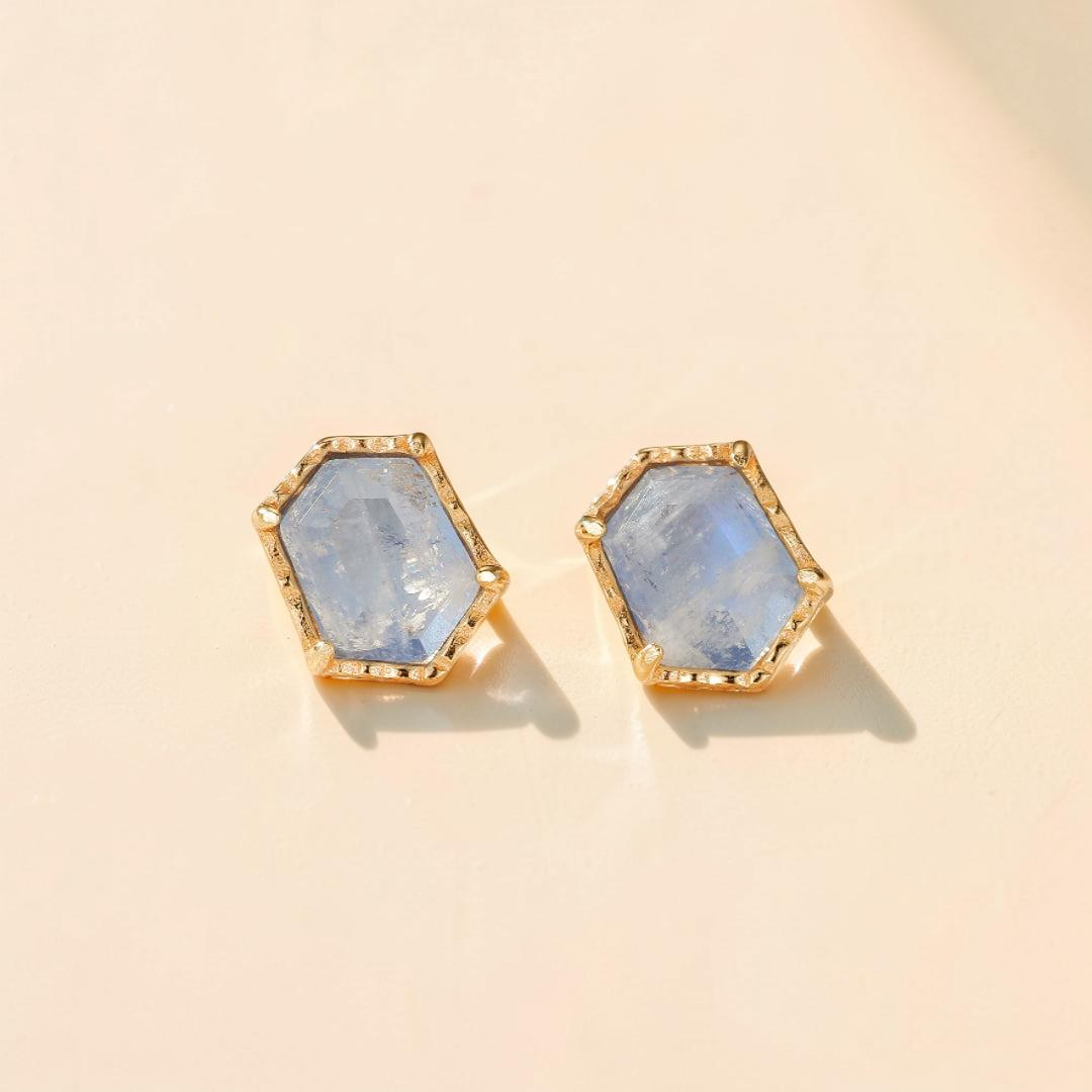 Boucles d'Oreilles Pierre de Lune – Luna, Argent Plaqué Or