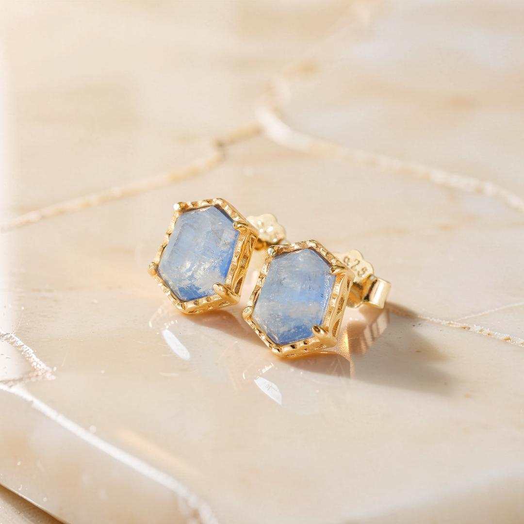 Boucles d'Oreilles Pierre de Lune – Luna, Argent Plaqué Or