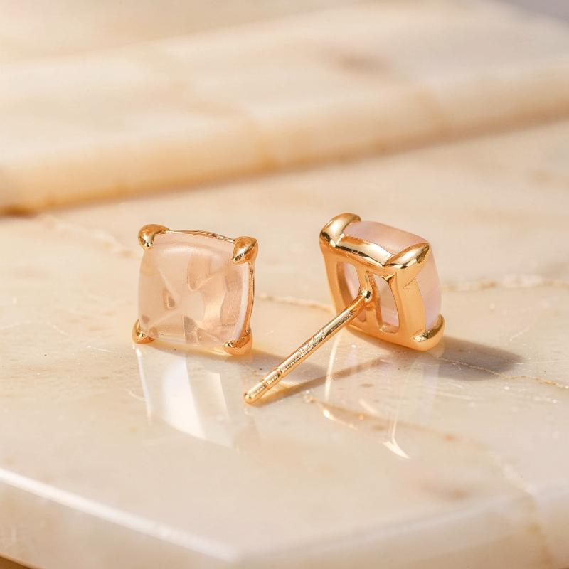 Boucles d'Oreilles Quartz Rose – Éclat Divin, Argent Plaqué Or