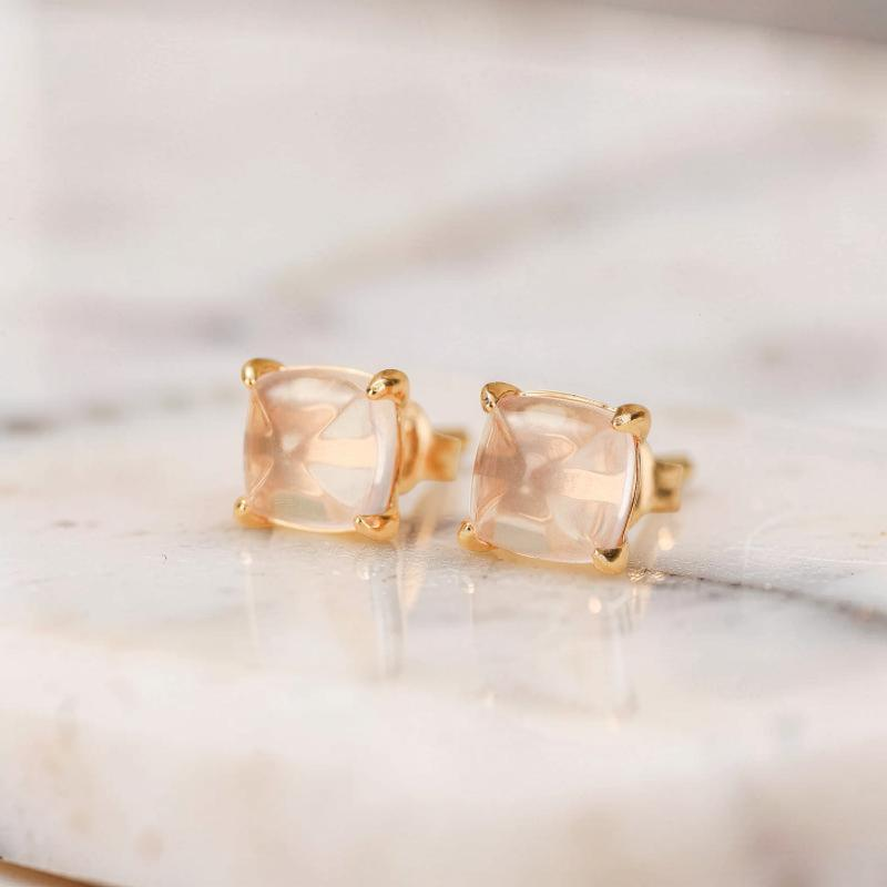 Boucles d'Oreilles Quartz Rose – Éclat Divin, Argent Plaqué Or