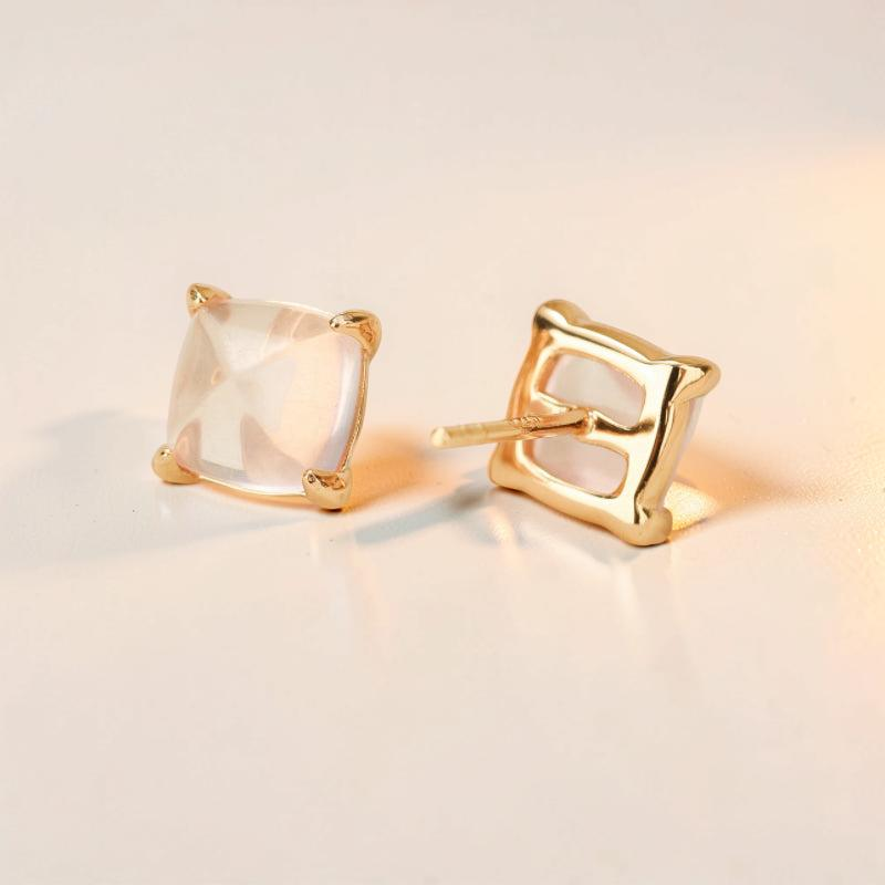 Boucles d'Oreilles Quartz Rose – Éclat Divin, Argent Plaqué Or