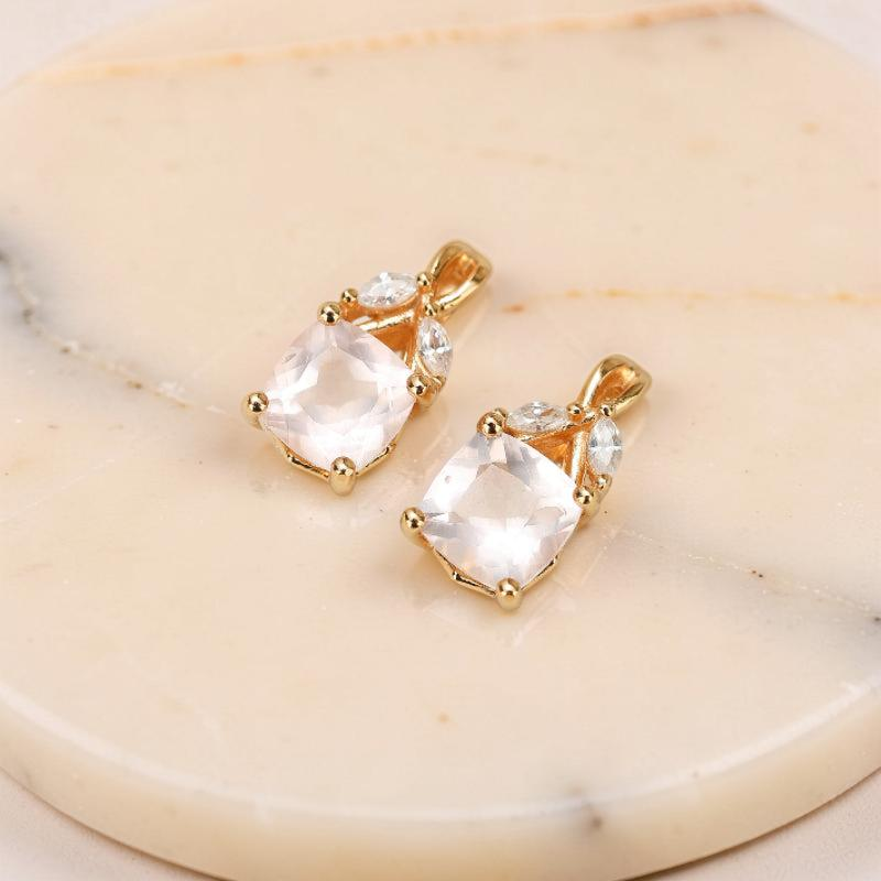 Boucles d'Oreilles Quartz Rose – Élégant Feuillu, Argent Plaqué Or