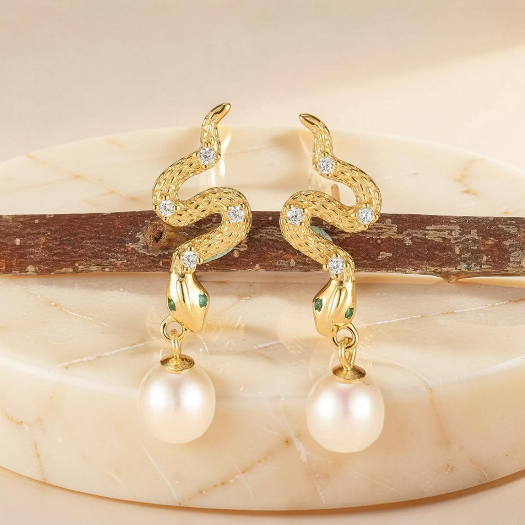 Boucles d’Oreilles Serpent – Mystique Perlée, Argent 925