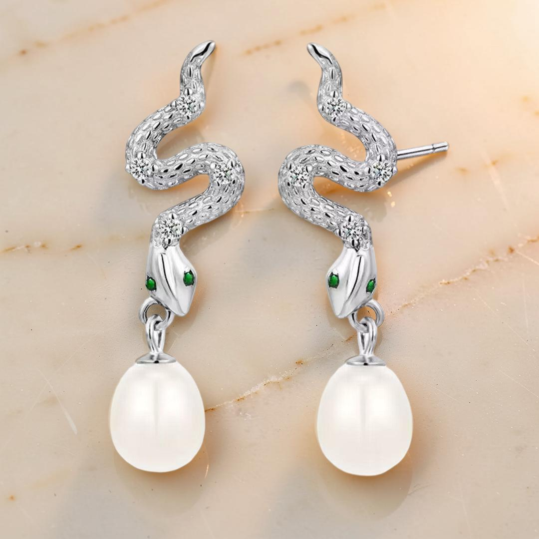 Boucles d’Oreilles Serpent – Mystique Perlée, Argent 925