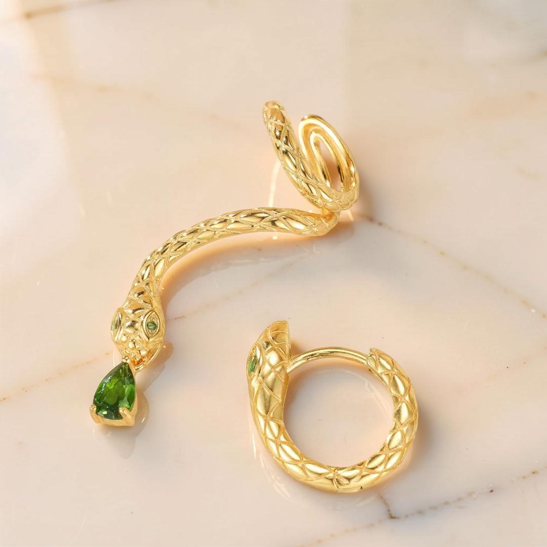 Boucles d’Oreilles Serpent – Spirale de Sagesse, Argent Plaqué Or