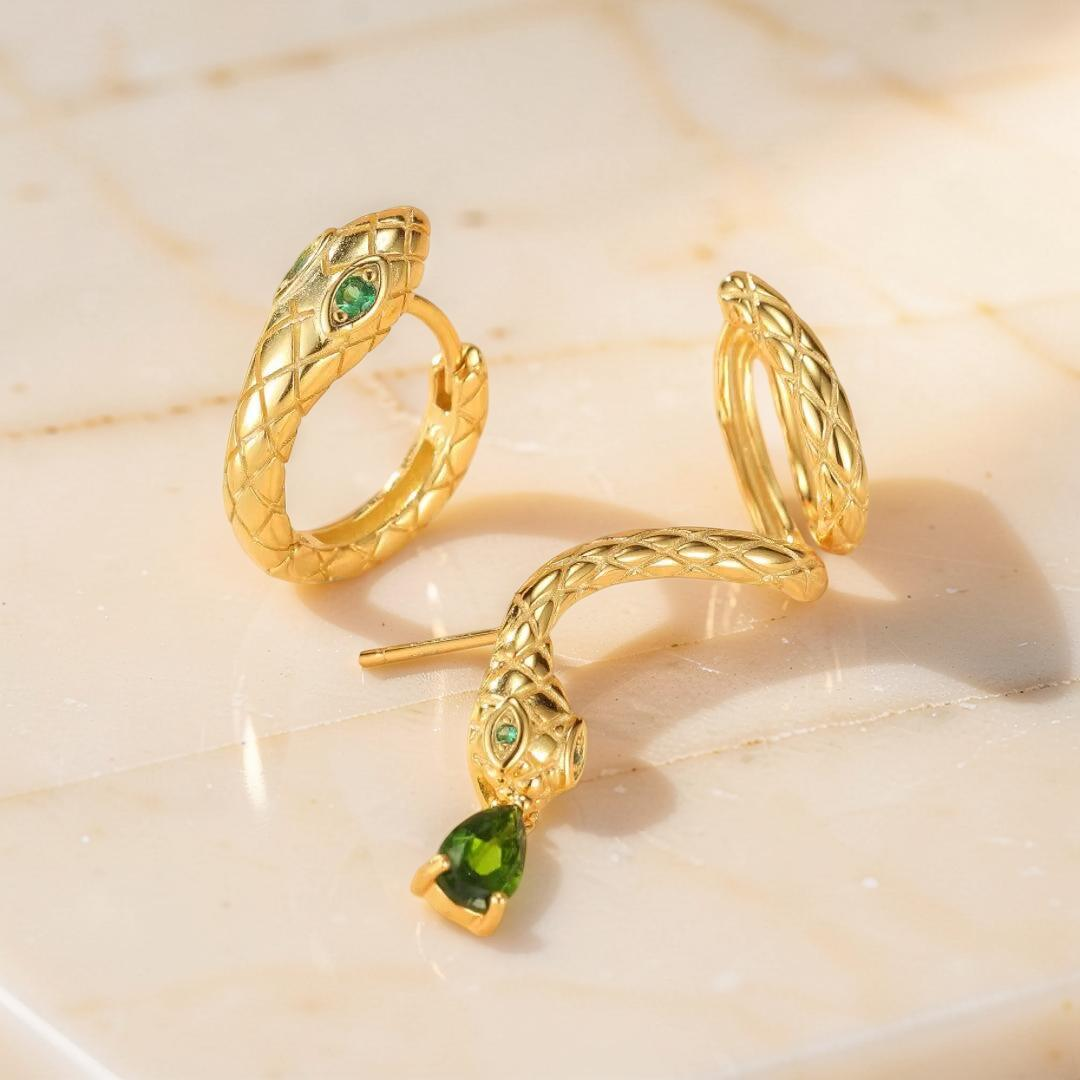 Boucles d’Oreilles Serpent – Spirale de Sagesse, Argent Plaqué Or