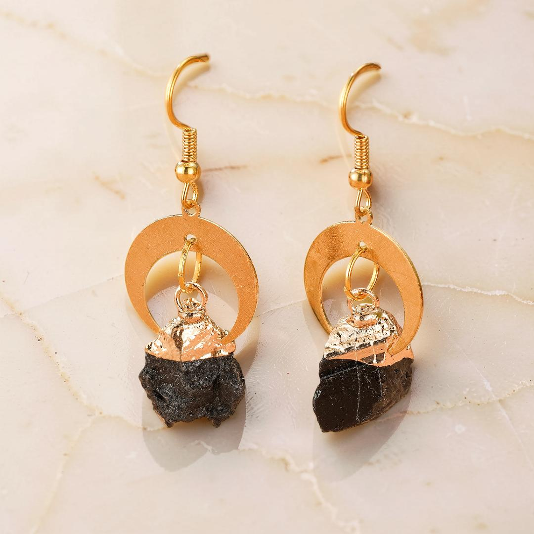Boucles d’Oreilles Tourmaline Noire – Lune Sombre