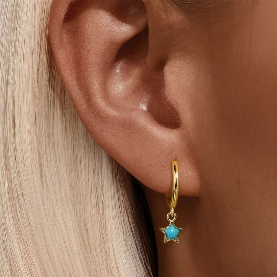 Boucles d’Oreilles Turquoise – Ciel Enchanté, Argent Plaqué Or
