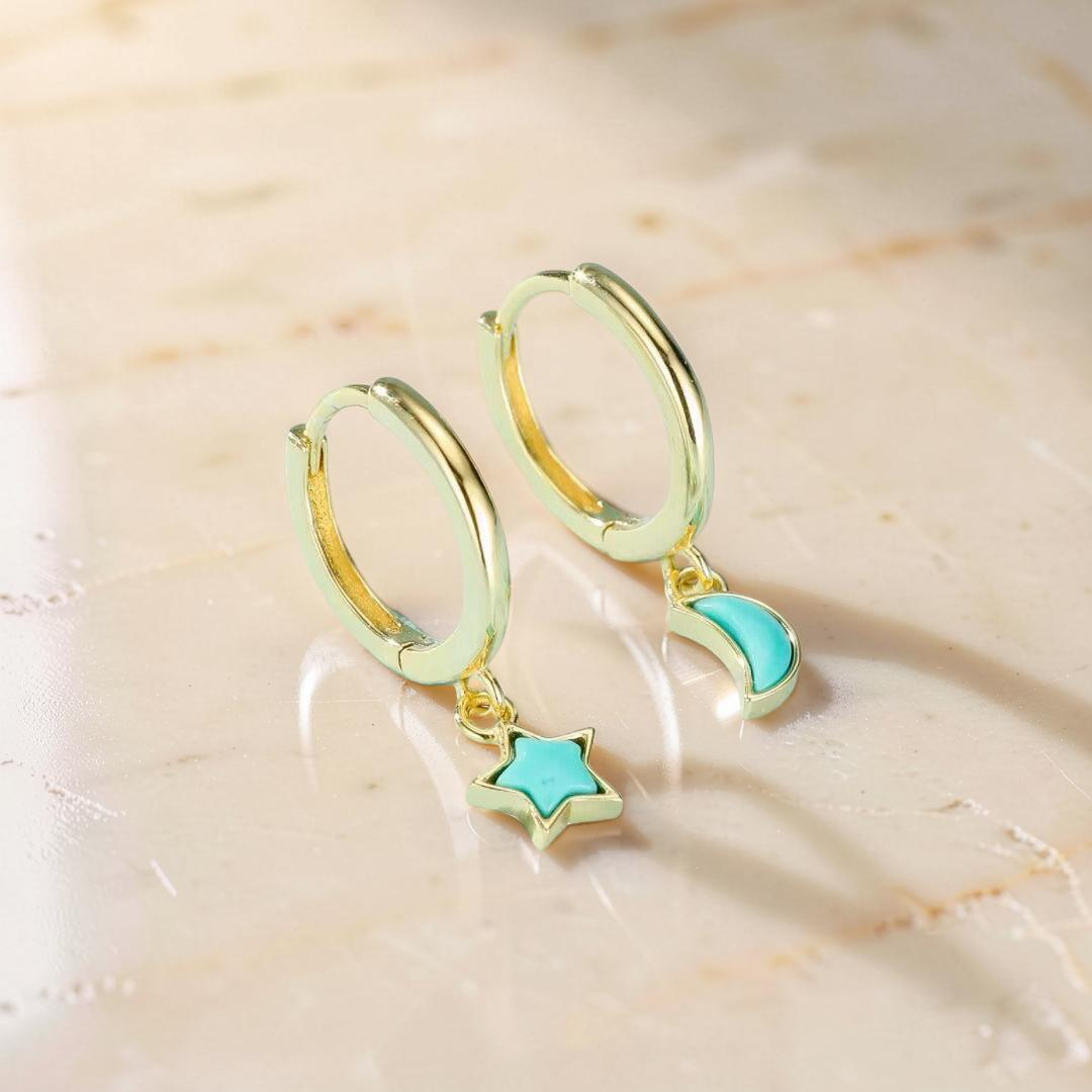 Boucles d’Oreilles Turquoise – Ciel Enchanté, Argent Plaqué Or