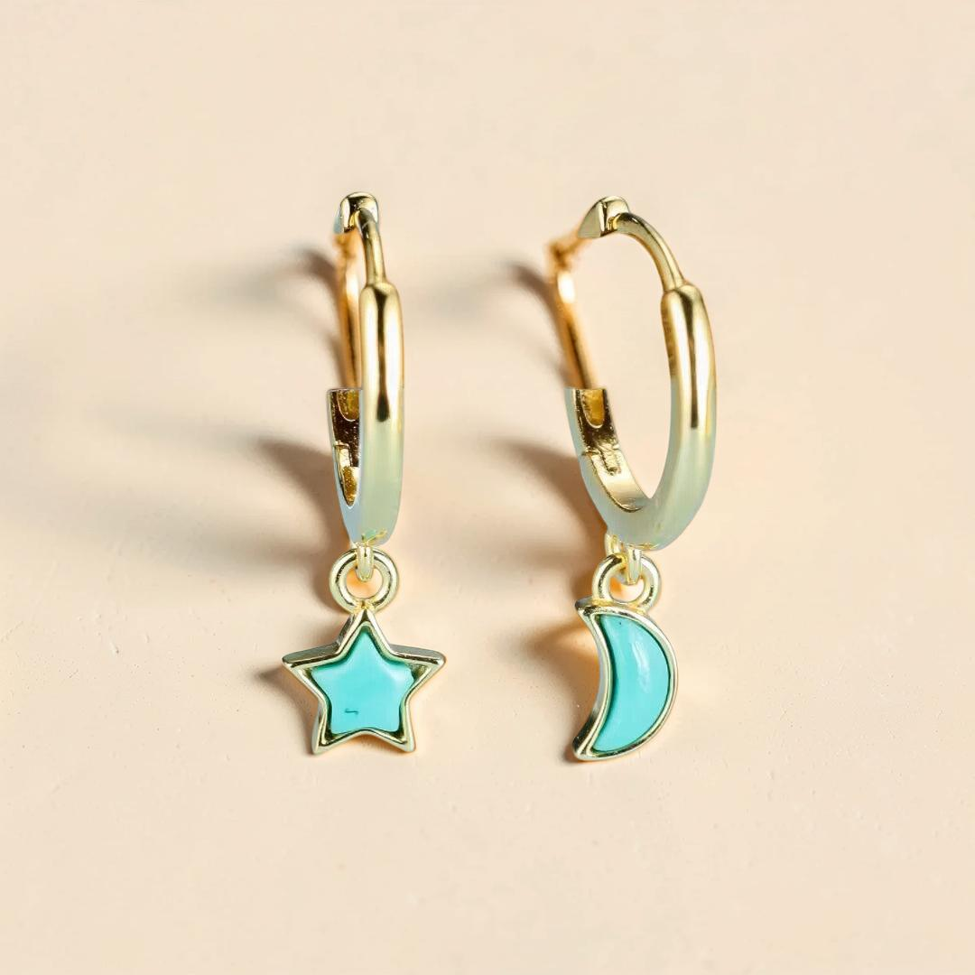 Boucles d’Oreilles Turquoise – Ciel Enchanté, Argent Plaqué Or