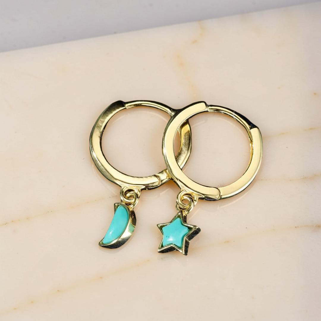 Boucles d’Oreilles Turquoise – Ciel Enchanté, Argent Plaqué Or