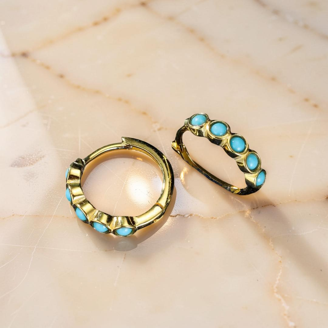 Boucles d’Oreilles Turquoise – Rêve Bleu, Argent Plaqué Or