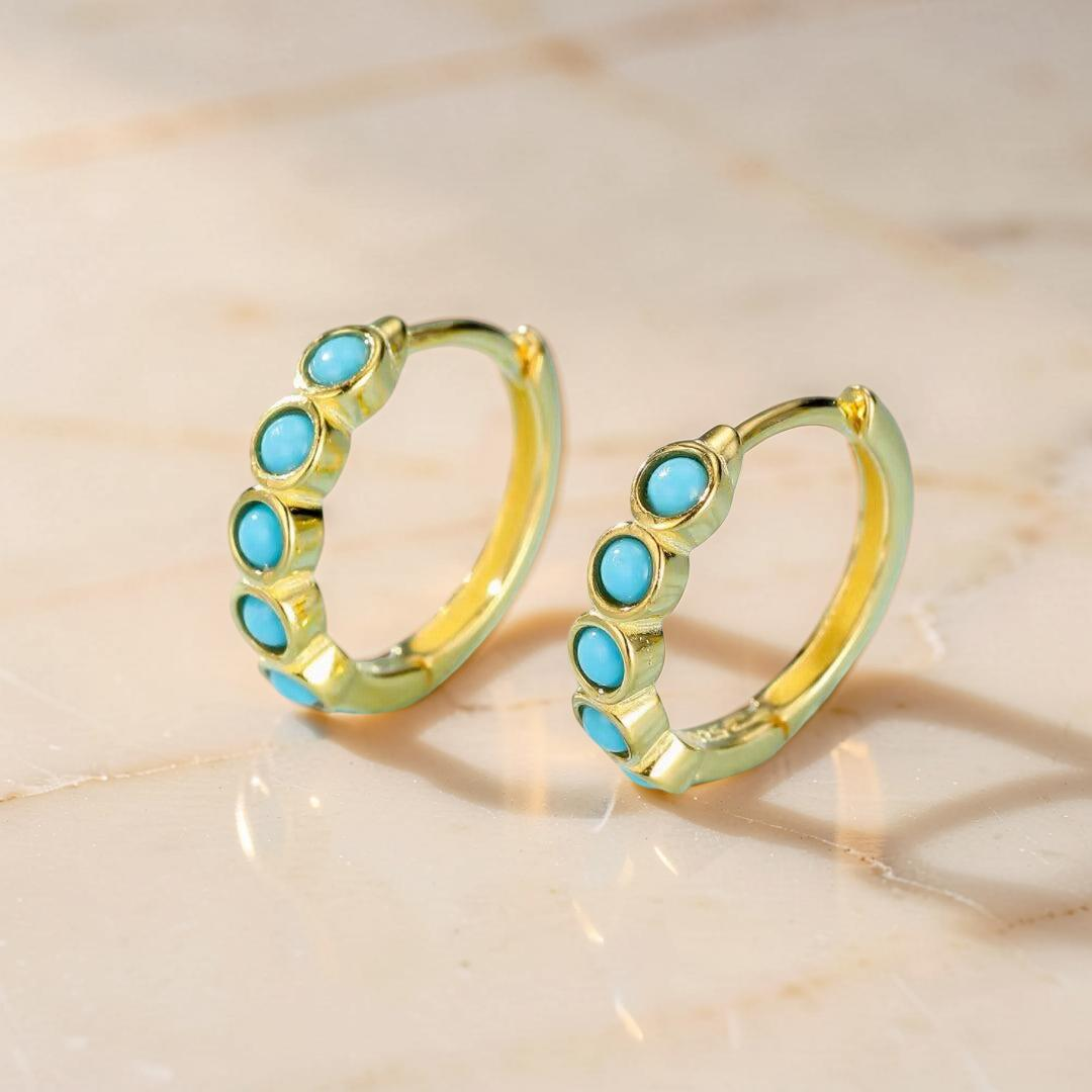 Boucles d’Oreilles Turquoise – Rêve Bleu, Argent Plaqué Or