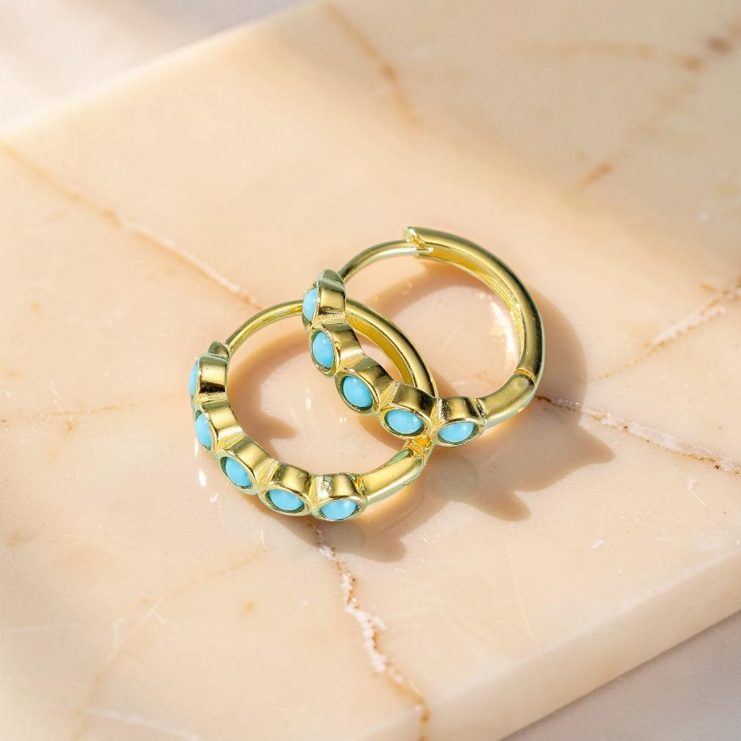Boucles d’Oreilles Turquoise – Rêve Bleu, Argent Plaqué Or