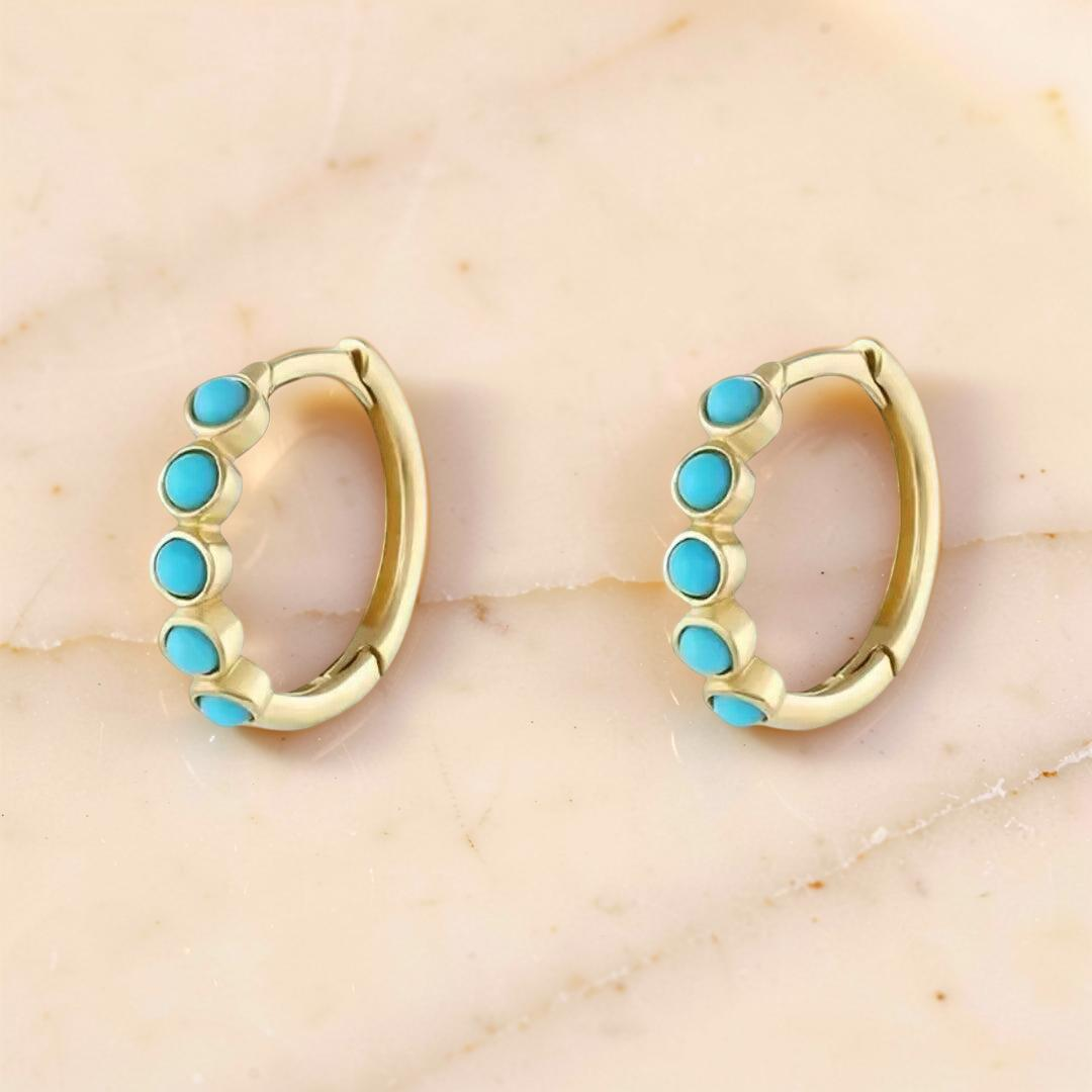 Boucles d’Oreilles Turquoise – Rêve Bleu, Argent Plaqué Or