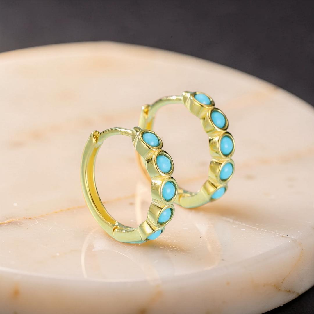 Boucles d’Oreilles Turquoise – Rêve Bleu, Argent Plaqué Or