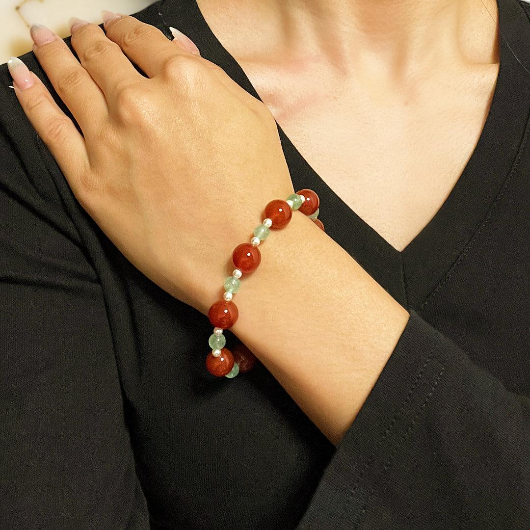 Bracelet Agate Rouge et Quartz Fraise Vert – Éclat Vital