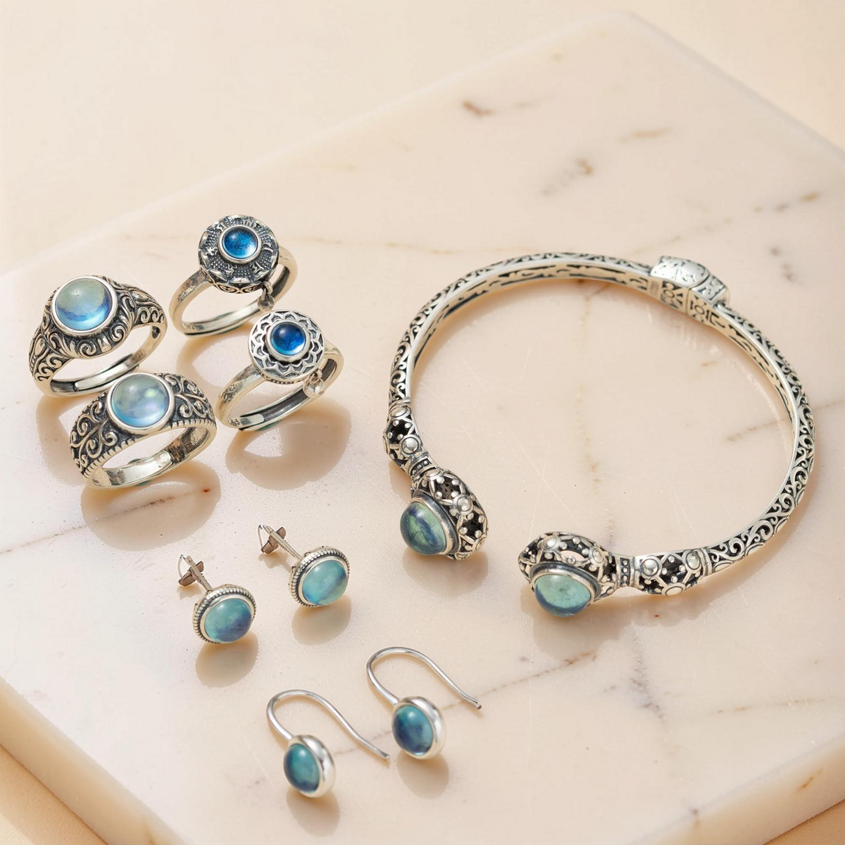 Boucles d'Oreilles Aigue Marine – Azur Élégance, Argent