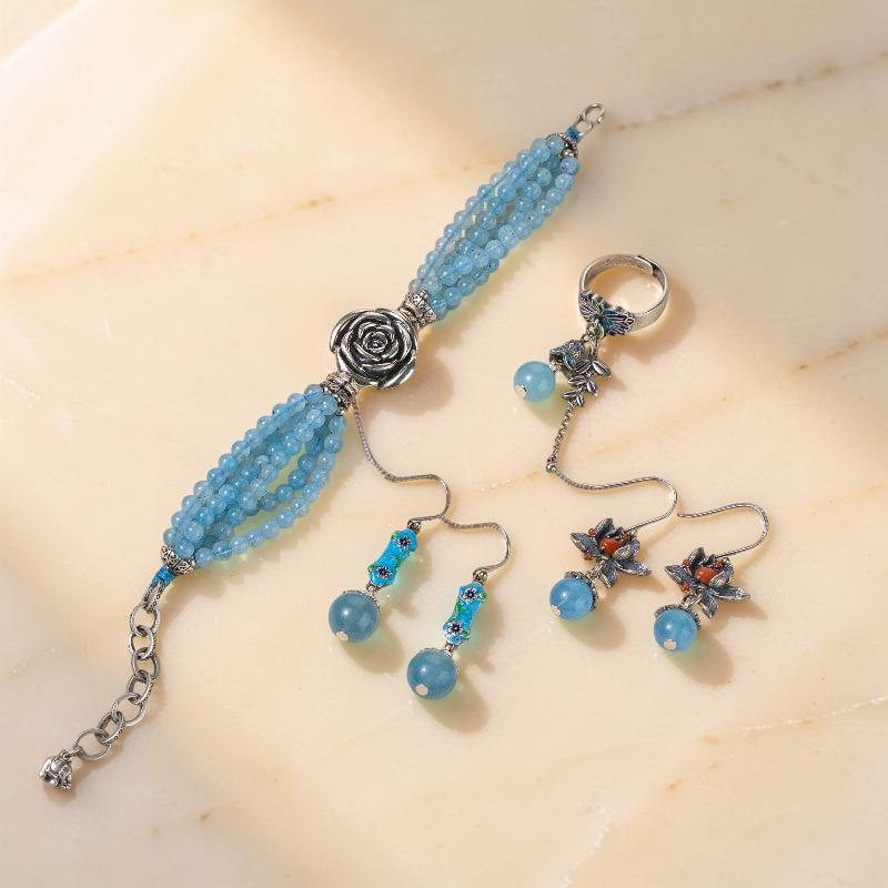 Boucles d'Oreilles Aigue Marine – Lotus Sérénité, Argent