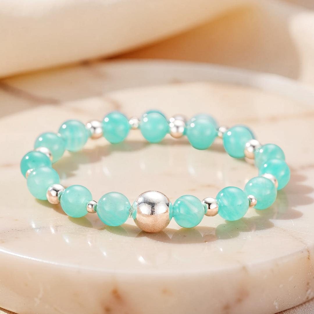 Bracelet Amazonite – Énergie Pure, Argent