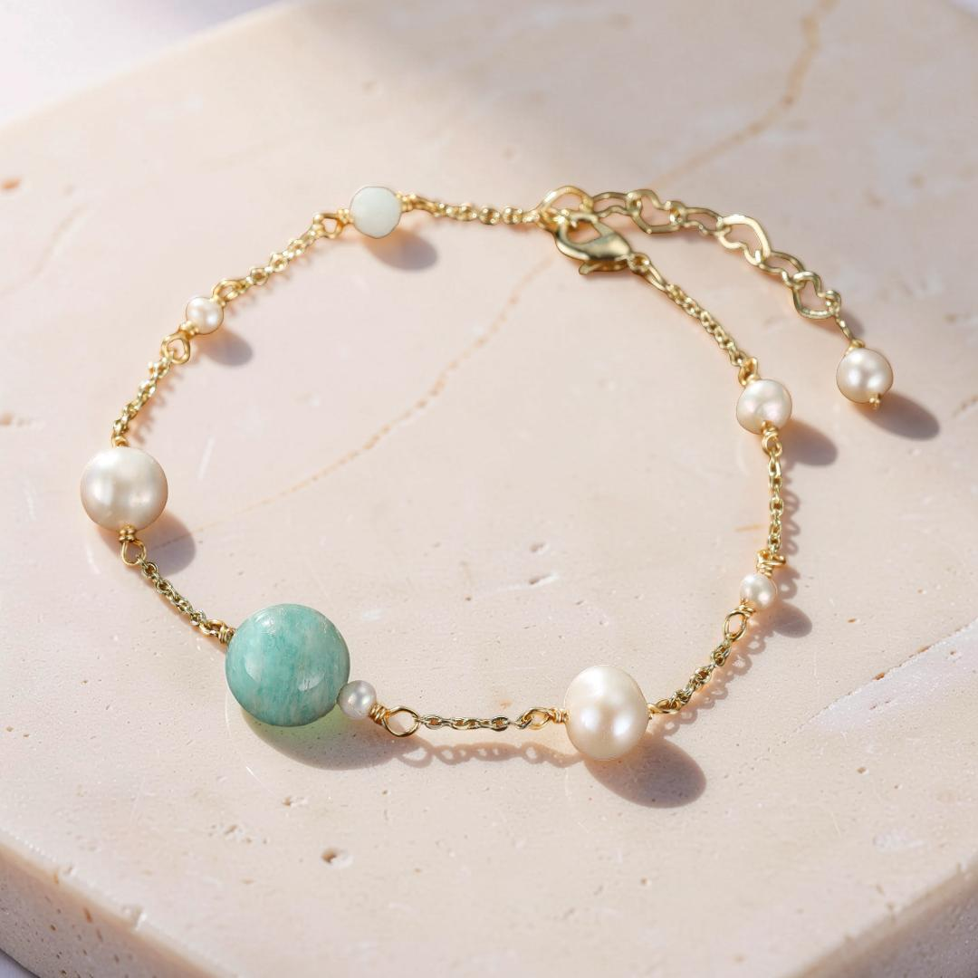 Bracelet Amazonite et Perles – Rêve d'Aurore