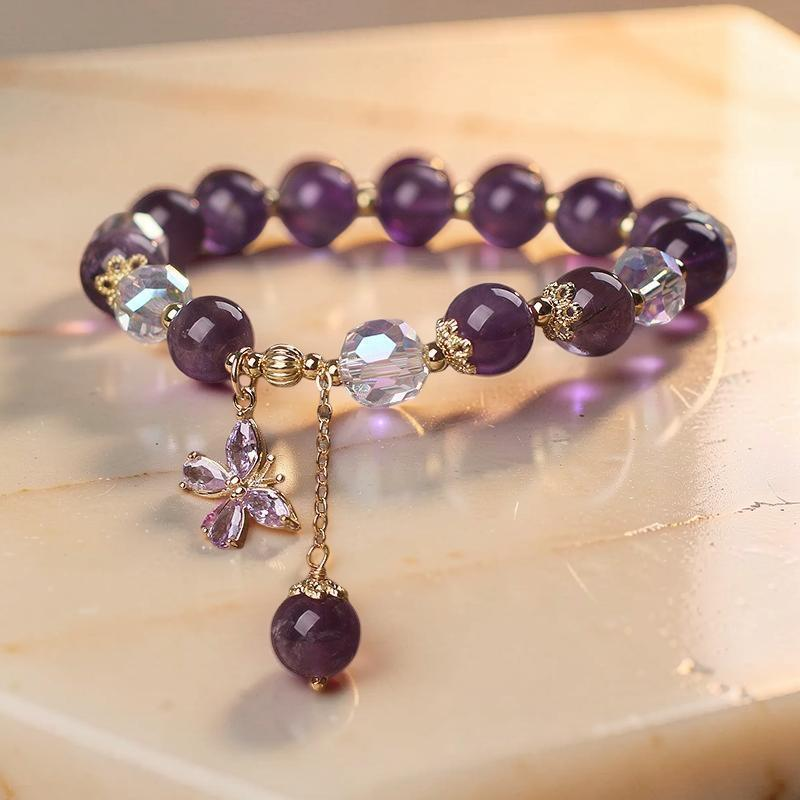 Bracelet Améthyste et Quartz Clair – Papillon