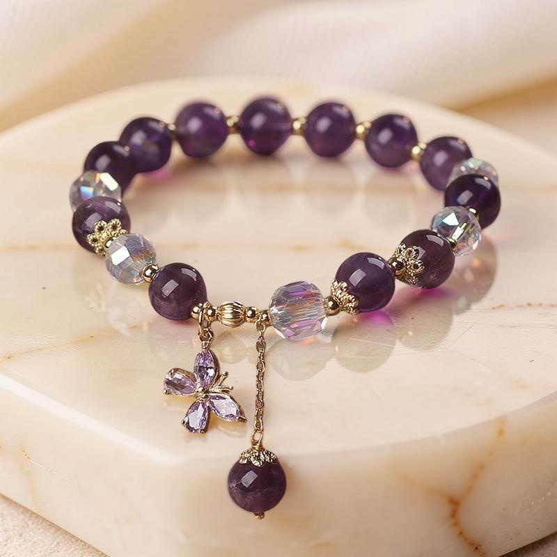 Bracelet Améthyste et Quartz Clair – Papillon