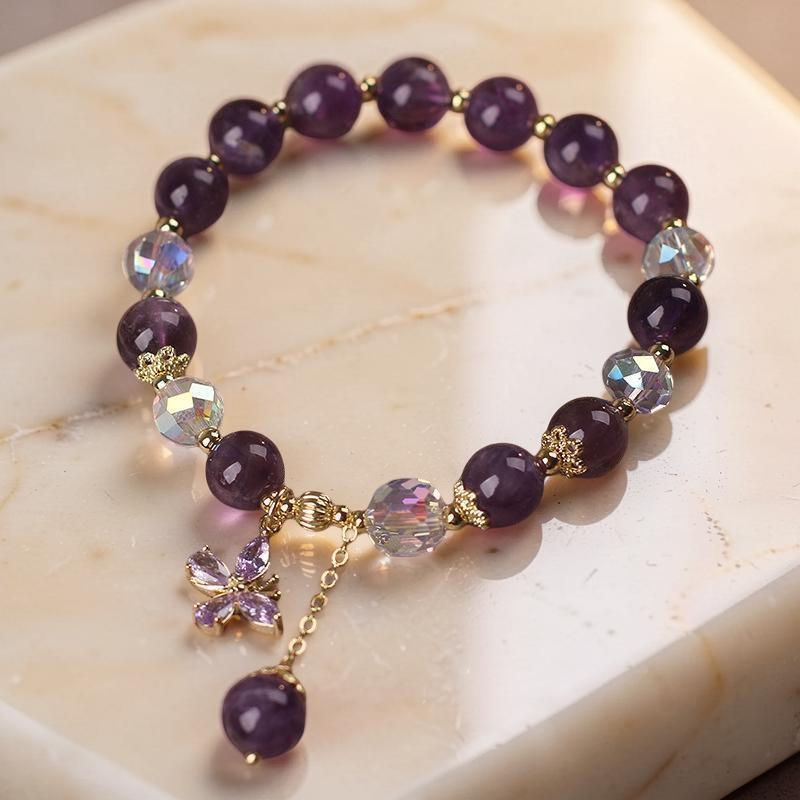 Bracelet Améthyste et Quartz Clair – Papillon