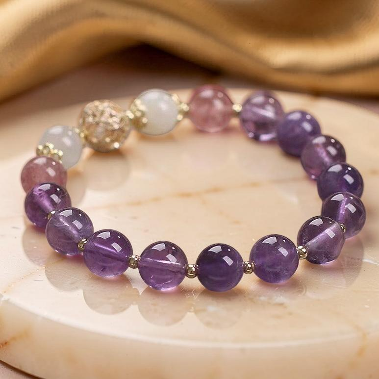 Bracelet Améthyste et Quartz Fraise – Rêve Lilas