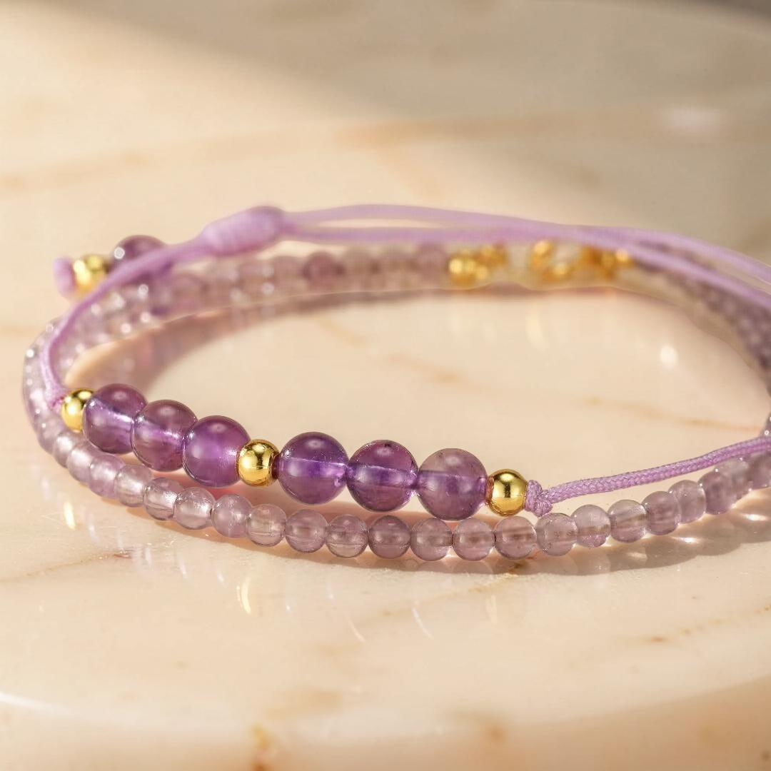 Bracelet Améthyste – Frisson Mystère, Argent Plaqué Or 14K