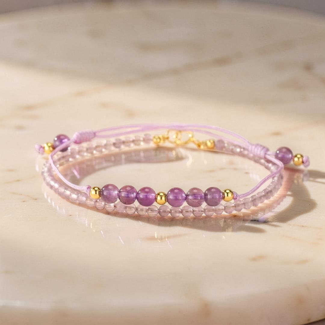 Bracelet Améthyste – Frisson Mystère, Argent Plaqué Or 14K