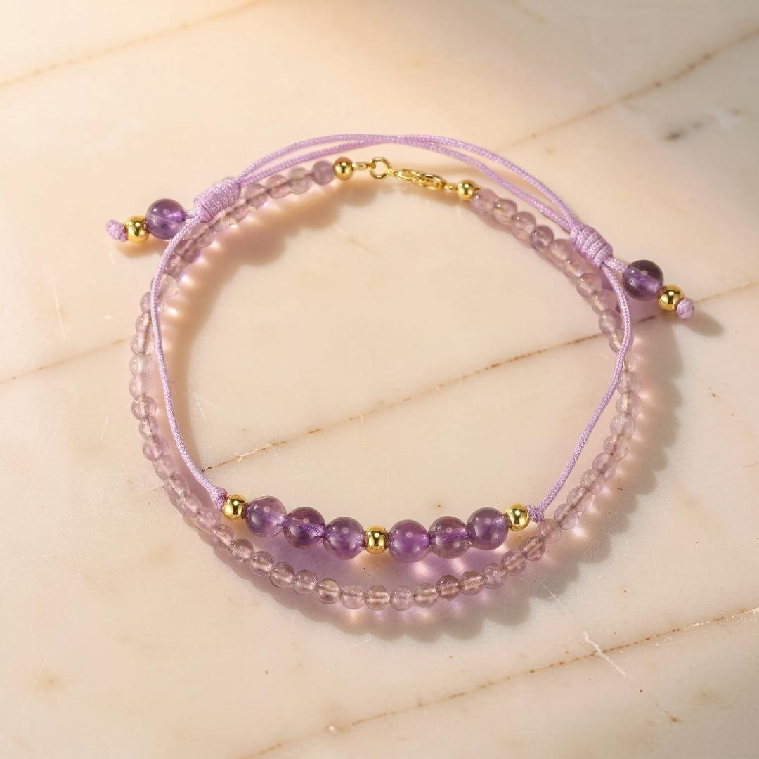 Bracelet Améthyste – Frisson Mystère, Argent Plaqué Or 14K