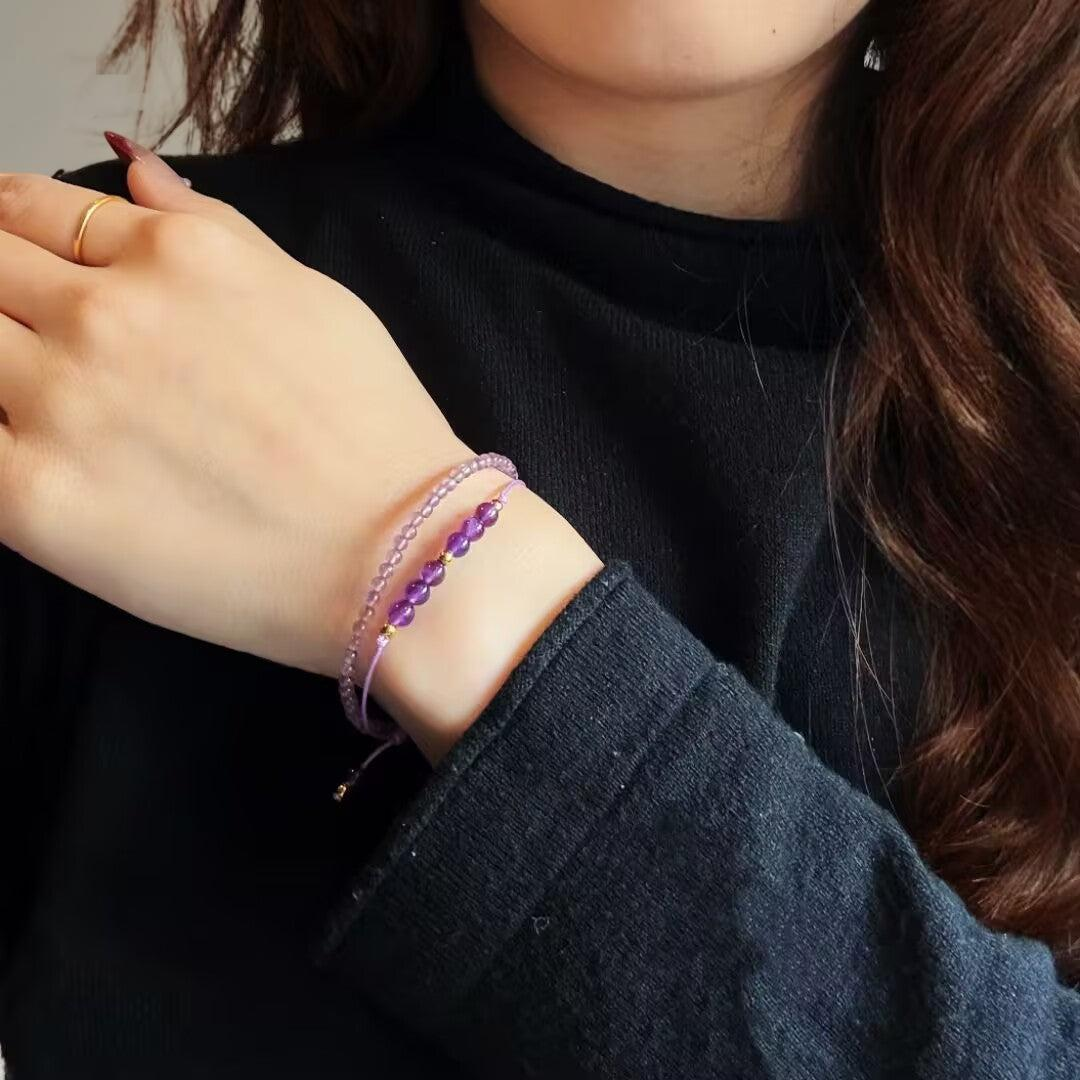 Bracelet Améthyste – Frisson Mystère, Argent Plaqué Or 14K