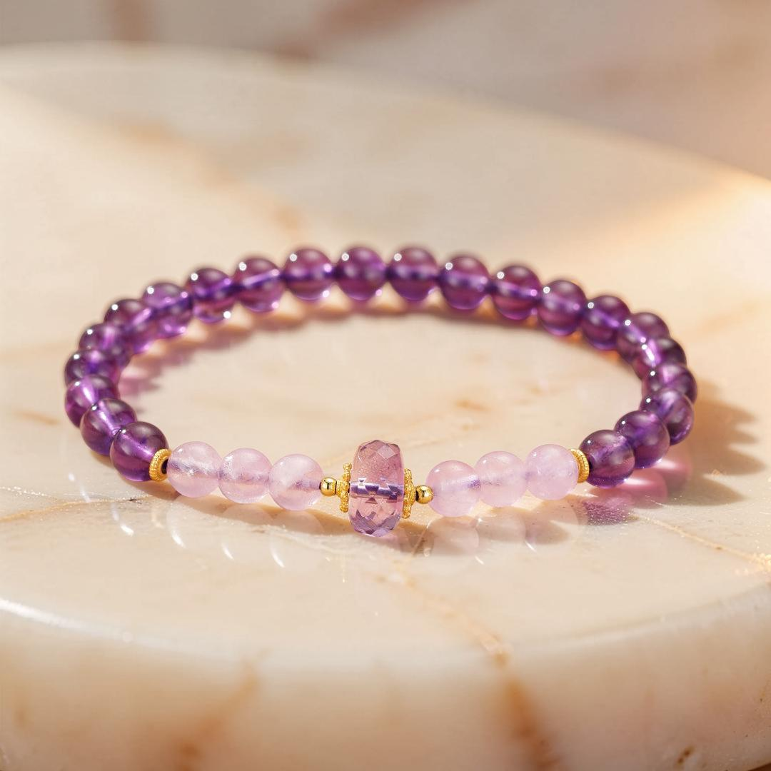 Bracelet Améthyste – Harmonie Éclatante, Argent Plaqué Or