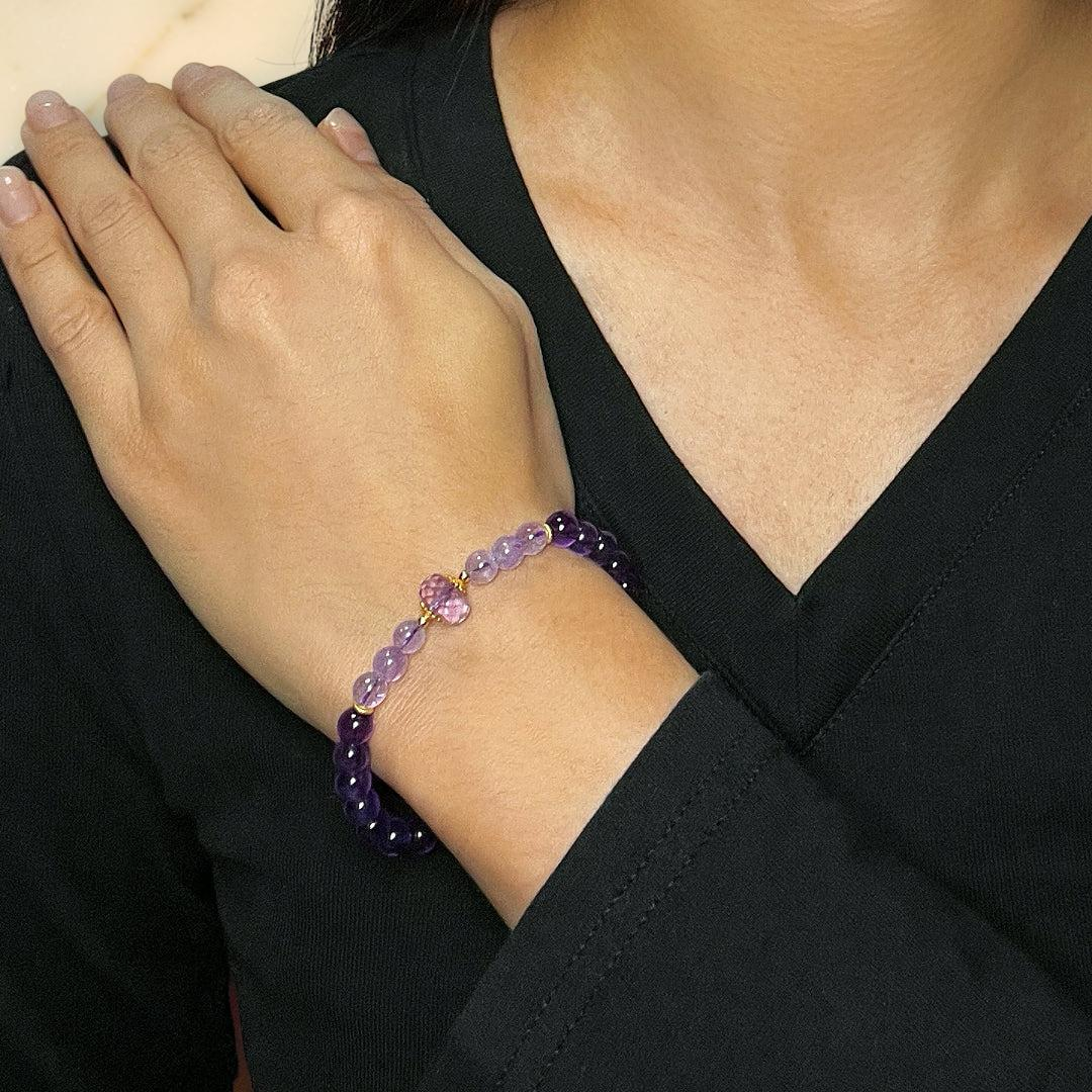 Bracelet Améthyste – Harmonie Éclatante, Argent Plaqué Or