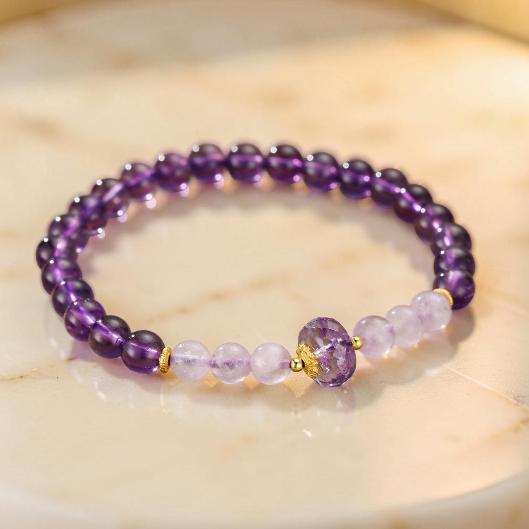 Bracelet Améthyste – Harmonie Éclatante, Argent Plaqué Or