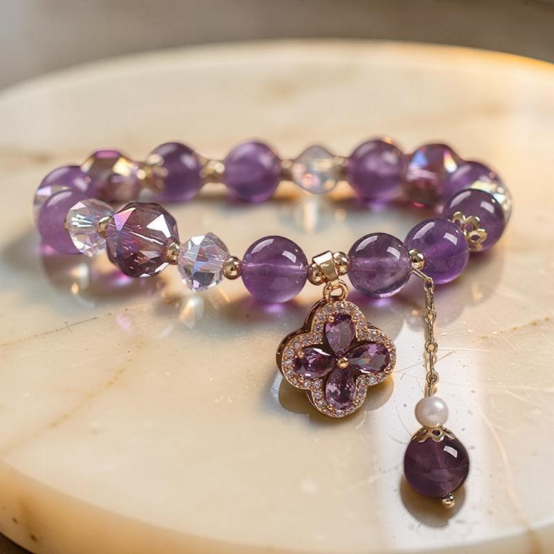 Bracelet Améthyste Trèfle – Chance Scintillante