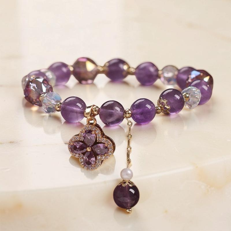 Bracelet Améthyste Trèfle – Chance Scintillante
