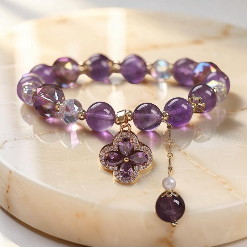Bracelet Améthyste Trèfle – Chance Scintillante