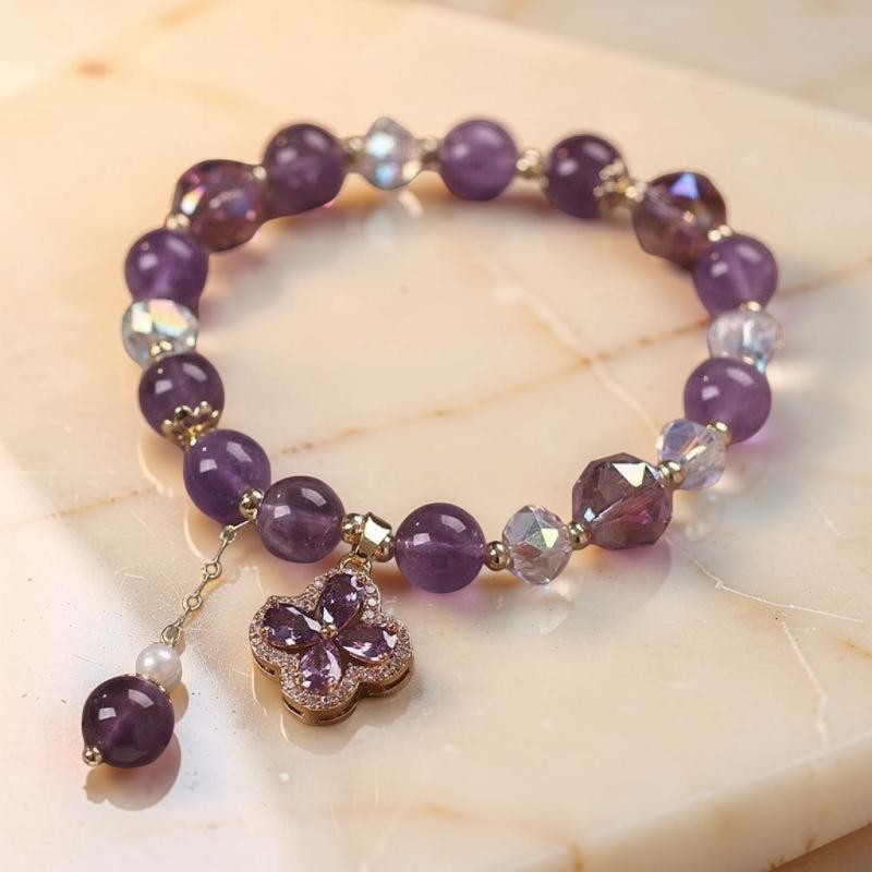Bracelet Améthyste Trèfle – Chance Scintillante