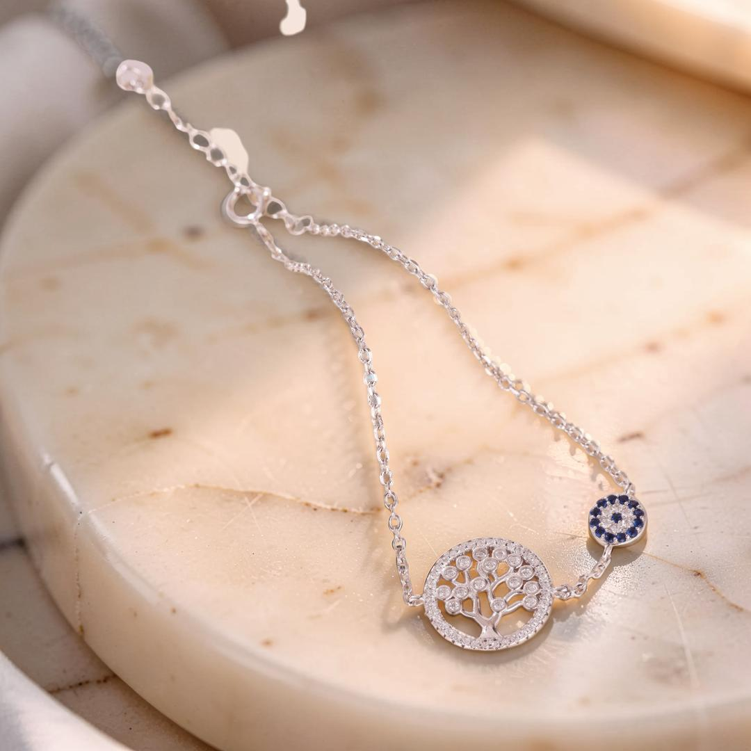 Bracelet Arbre de Vie et Mauvais Œil – Protection Ancestrale, Argent 925