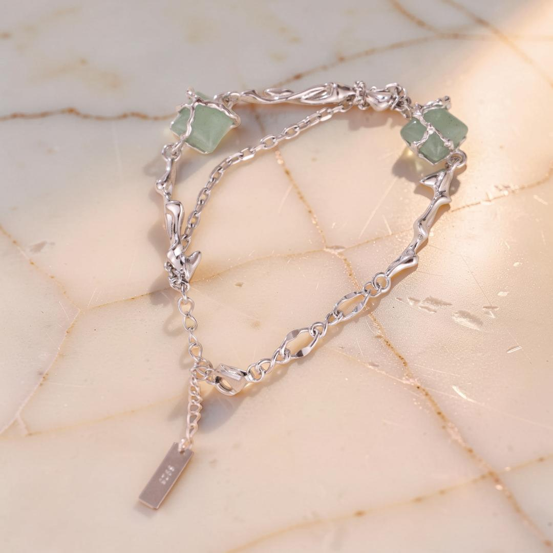 Bracelet Aventurine – Fleur de Sérénité, Argent