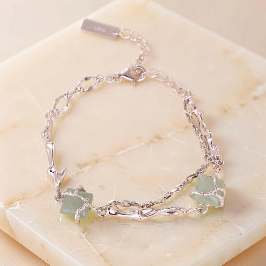 Bracelet Aventurine – Fleur de Sérénité, Argent