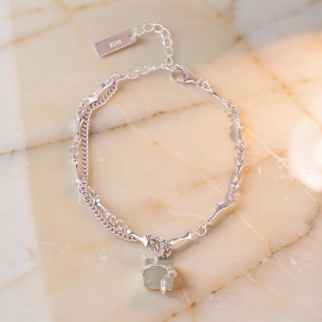 Bracelet Aventurine – Fleur de Sérénité, Argent