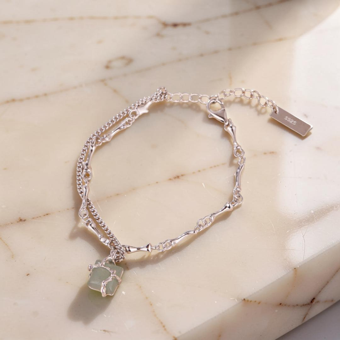 Bracelet Aventurine – Fleur de Sérénité, Argent