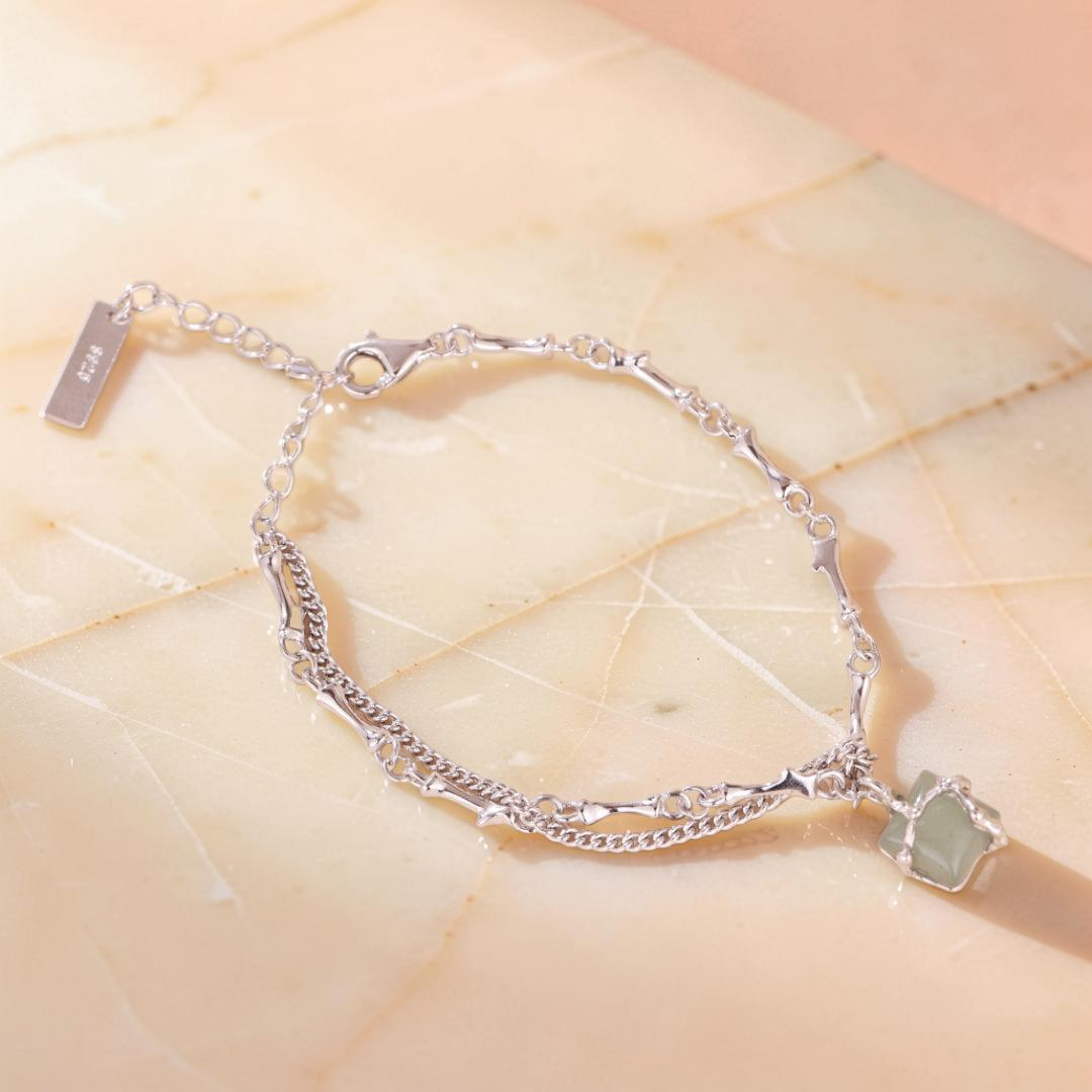 Bracelet Aventurine – Fleur de Sérénité, Argent