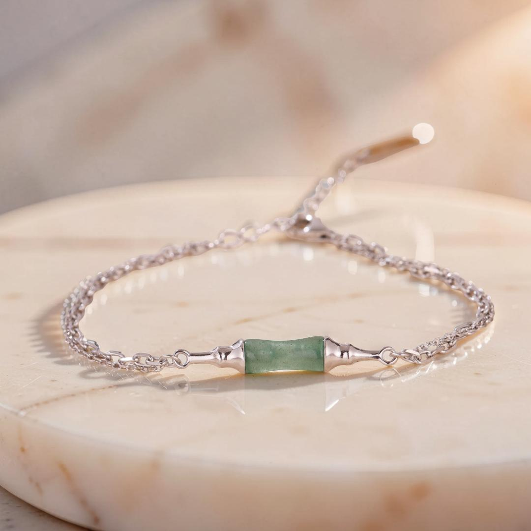 Bracelet Bambou Aventurine – Douce Nature, Argent