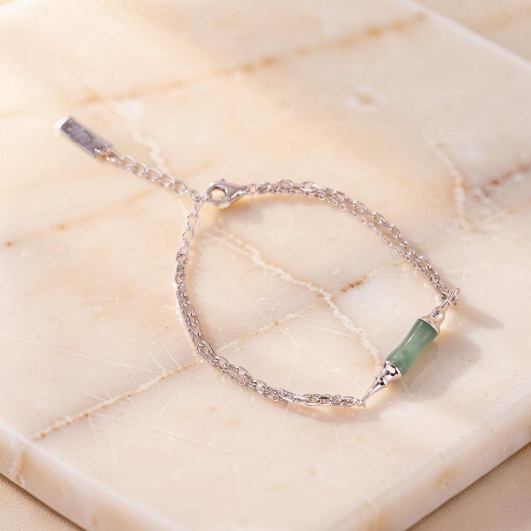 Bracelet Bambou Aventurine – Douce Nature, Argent