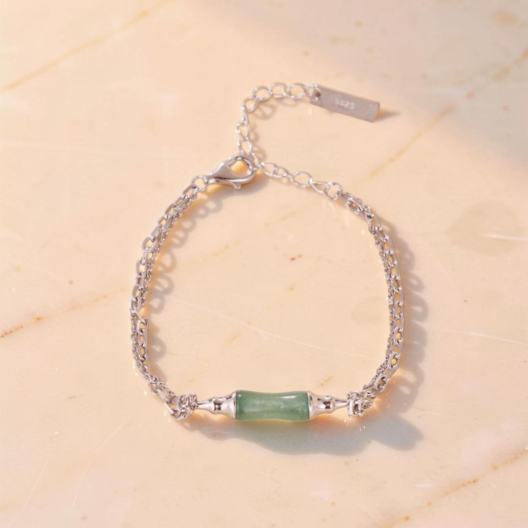 Bracelet Bambou Aventurine – Douce Nature, Argent